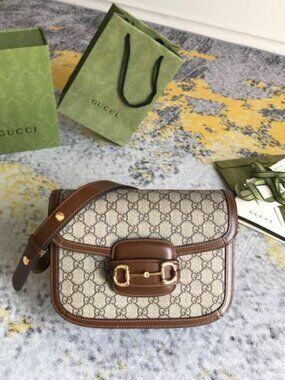 GUCCI 1955 HORSEBIT SHOULDER BAG GG supreme/brown